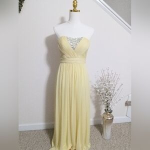 Cache Strapless Yellow Formal Dress with Silver Details Size 2